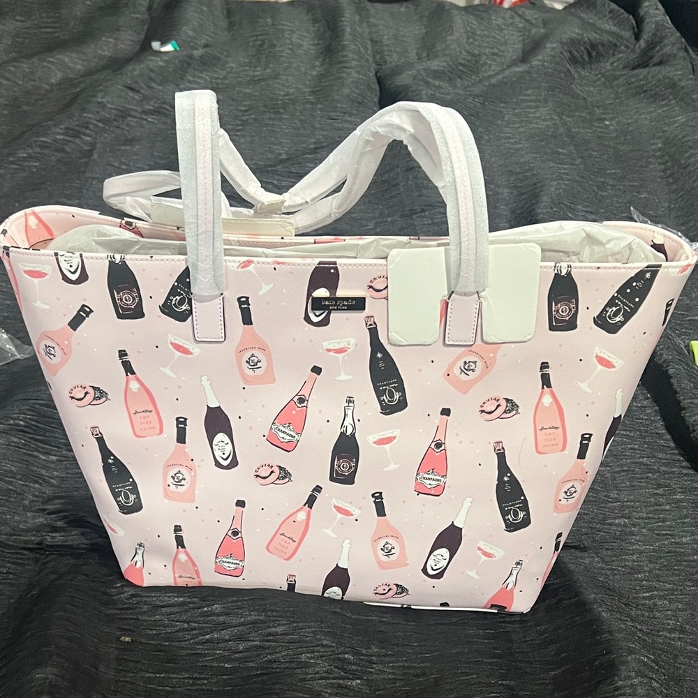 Kate Spade Pink and Black Bottle Print Tote